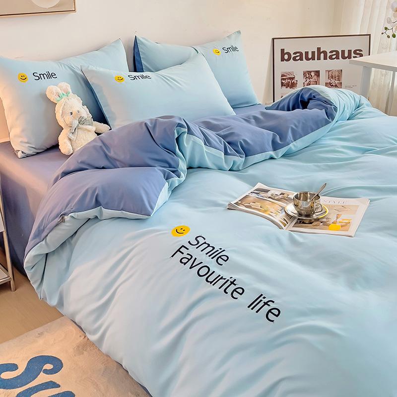 Korean Style Bedding Set Washed Cotton Duvet Cover Set Twin Double Queen Size Quilt Cover Fitted/Flat Sheet Pillowcase Bed Linen