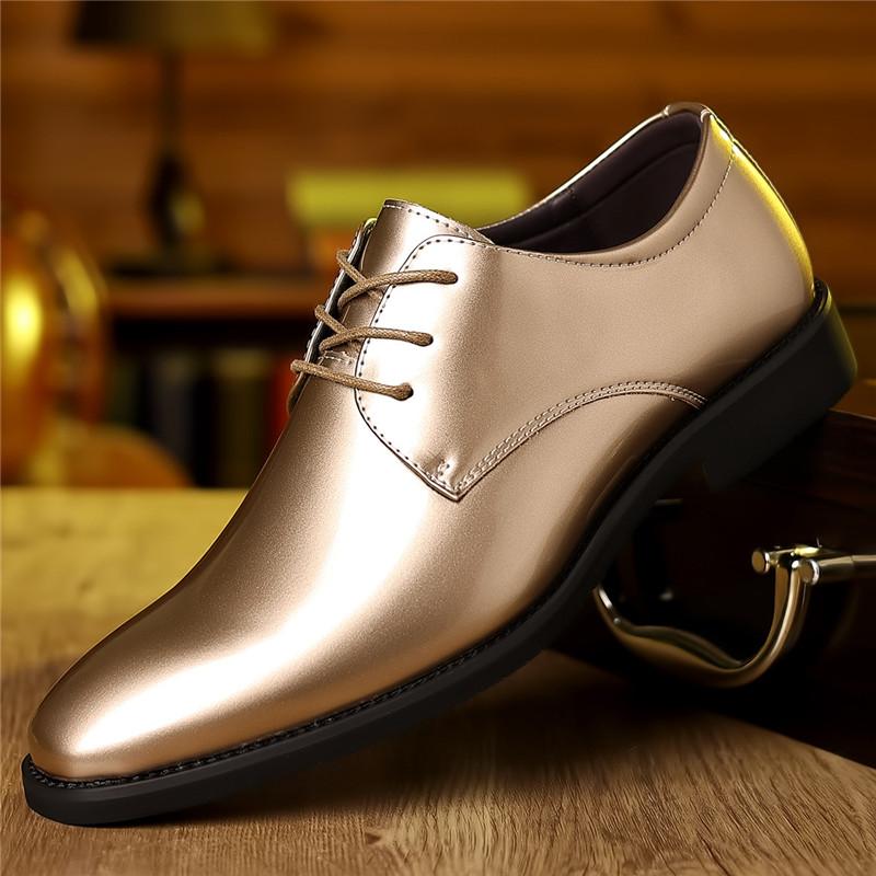 New Fashion Male Pointed Patent Leather Glazed Lace-up Dress Formal Oxford Shoes For Men Homecoming Wedding Party Footwear