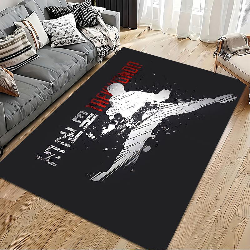 Taekwondo Kick Silhouette Rug suitable as a non-slip mat for the living room or bedroom sofa