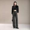 Women's Retro Wool Plaid Velvet-Lined Wide-Leg Pants