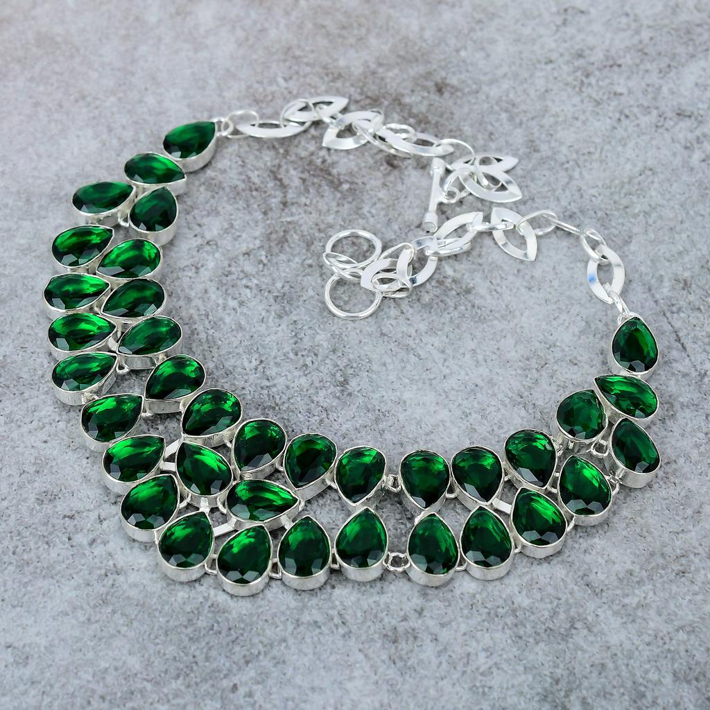Chrome Diopside Gemstone Handmade 925 Sterling Silver Jewelry Necklace 18" M-314