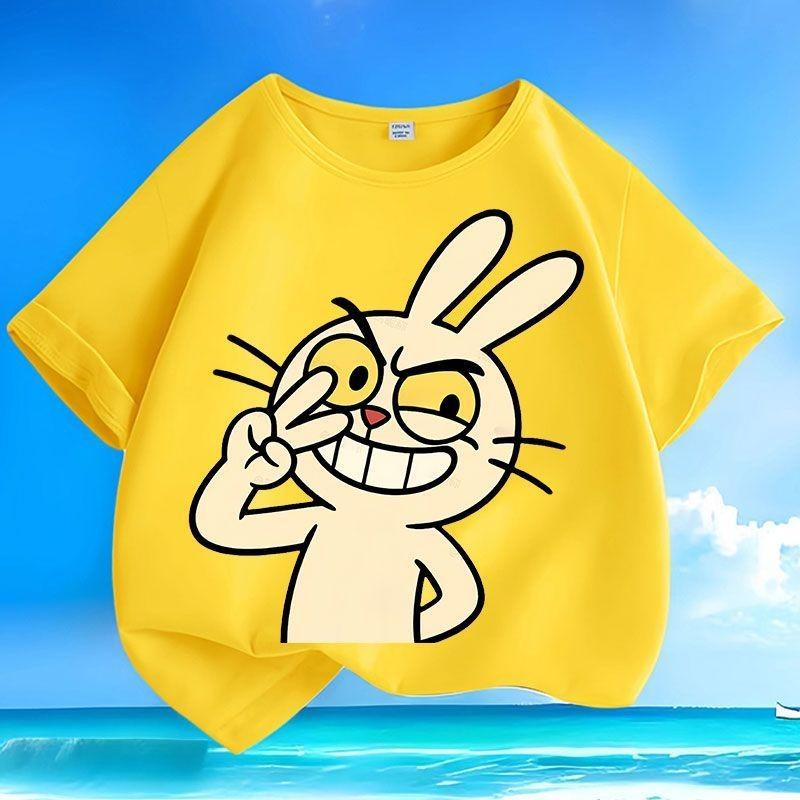 

Summer Cartoon Rabbit Kids T-shirt Skin-friendly Breathable Machine Washable Low Maintenance Tops 100