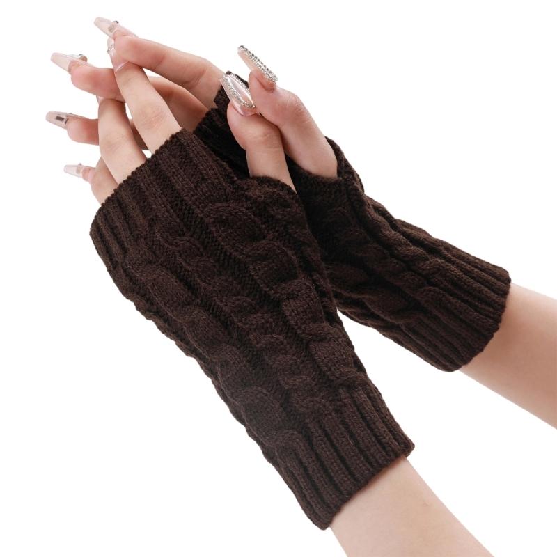 Comfortable Winter Arm Sleeves Fingerless Gloves Soft Acrylic Fibre Cable Knit Gloves For Outdoor Daily Use And Sport