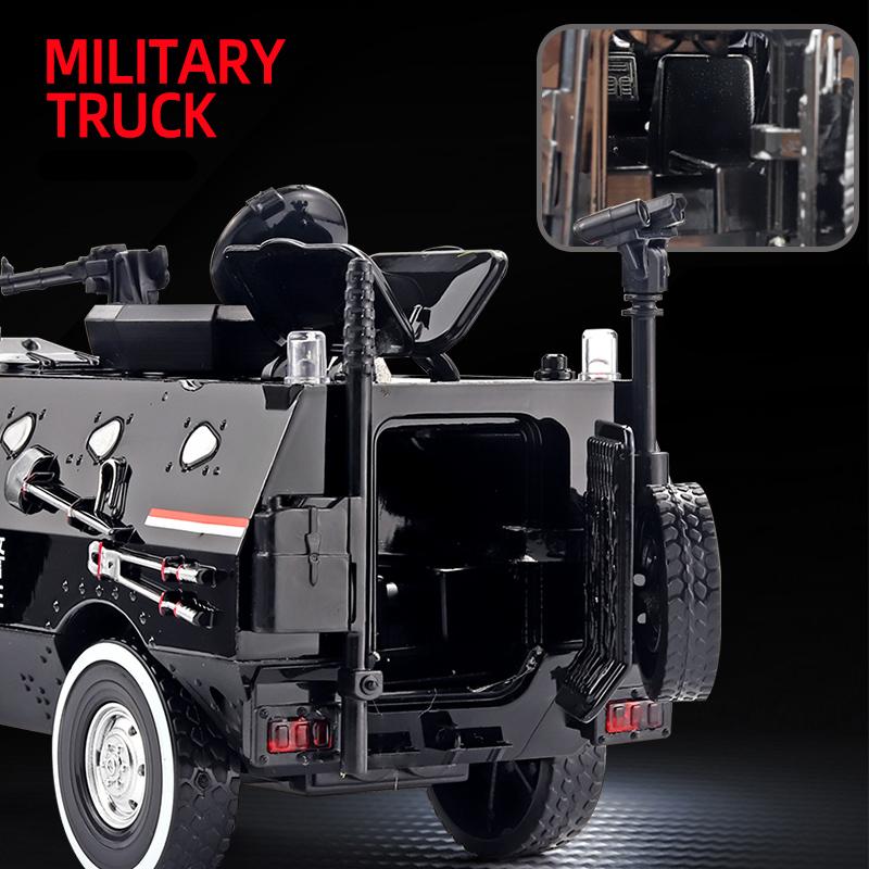 2024 New 1:24 Alloy Armored Car Truck Model Diecasts Off-road Vehicles Model Metal Police Explosion Proof Car Model Sound Light Kids Gift
