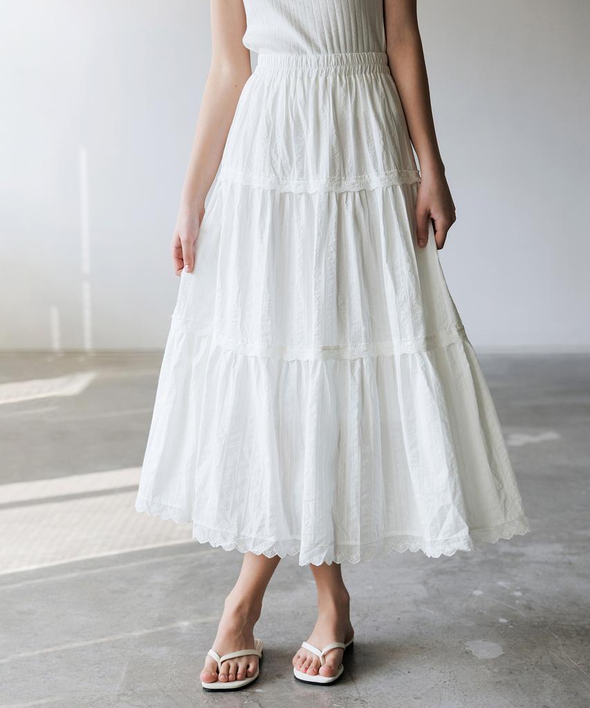 HYFVE Cotton Lace Tiered Long Skirt