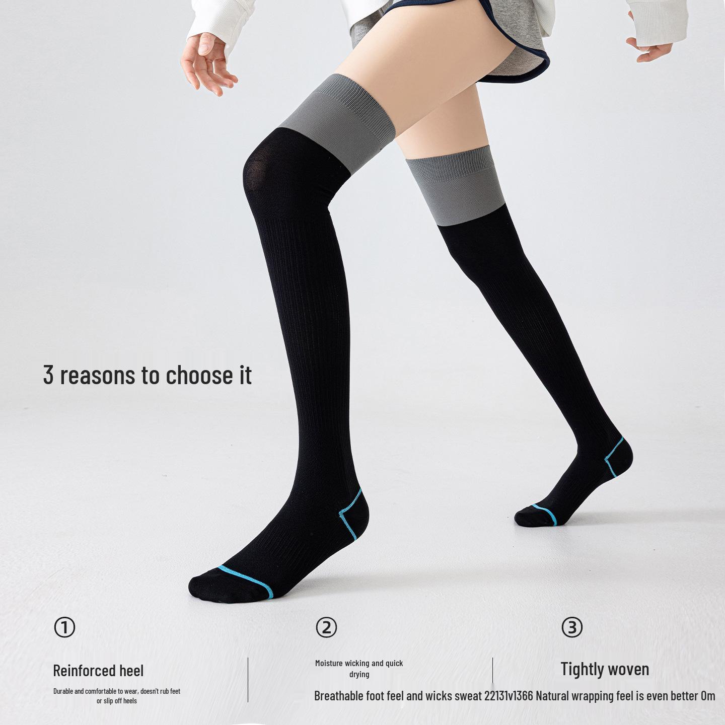 

2026 Spring/Summer Quick-Dry Compression Over-the-Knee Sports Socks for Yoga, Tennis, Running, Cycling, and Fitness. Black