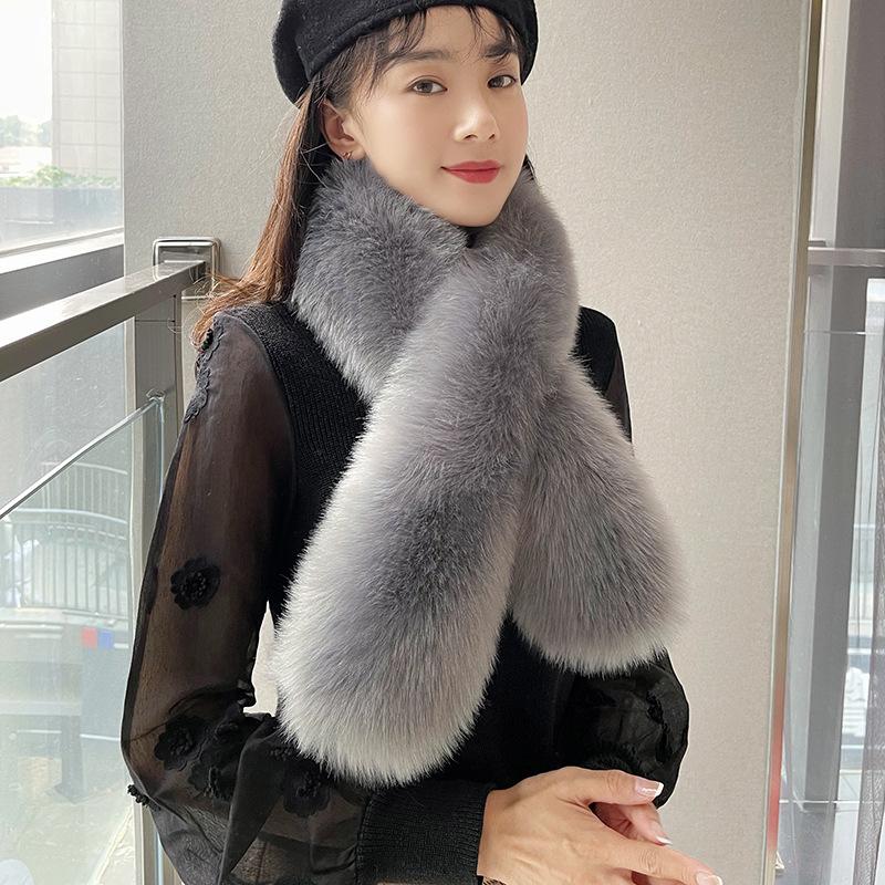 Neuer Kunstpelzkragen, luxuriöser, flauschiger Herbst-Winter-Schal, warmer Schal, Wickeltuch, grau-schwarzer Pelzbesatz, Streifen, Jacke, Pelzdekor, hohe Qualität