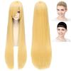 Peruk CaseEden Cosplay, Premium, Slät, Rak, Lång, 100 cm, Guldfärgad Blond, 6004