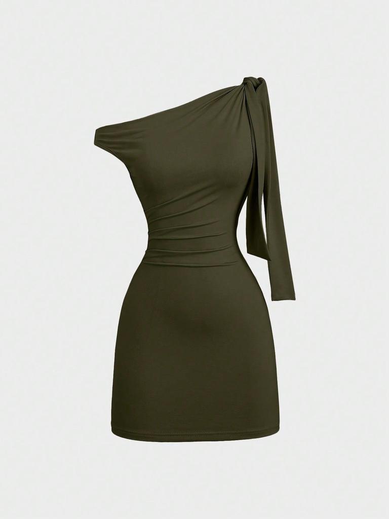 Damska Modna Sukienka Bodycon z Jednym Rękawem, Bez Rękawów, Łatana