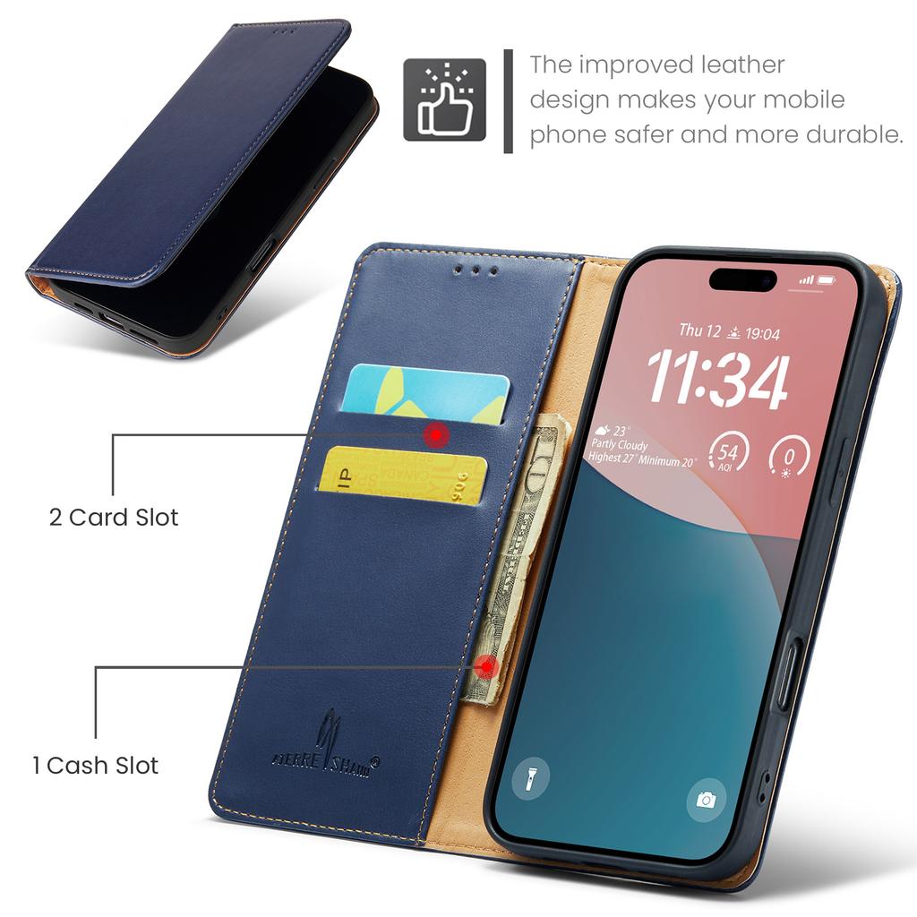 FIERRE SHANN For iPhone 17 Case PU Leather Flip Stand Wallet Phone Cover