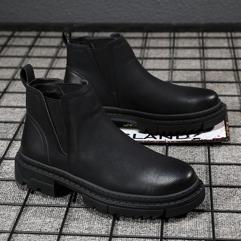 England Style Men's Leisure Chelsea Boots  Designer Shoes Black Trend Original Leather Boot Cowboy Platform Ankle Botas Man