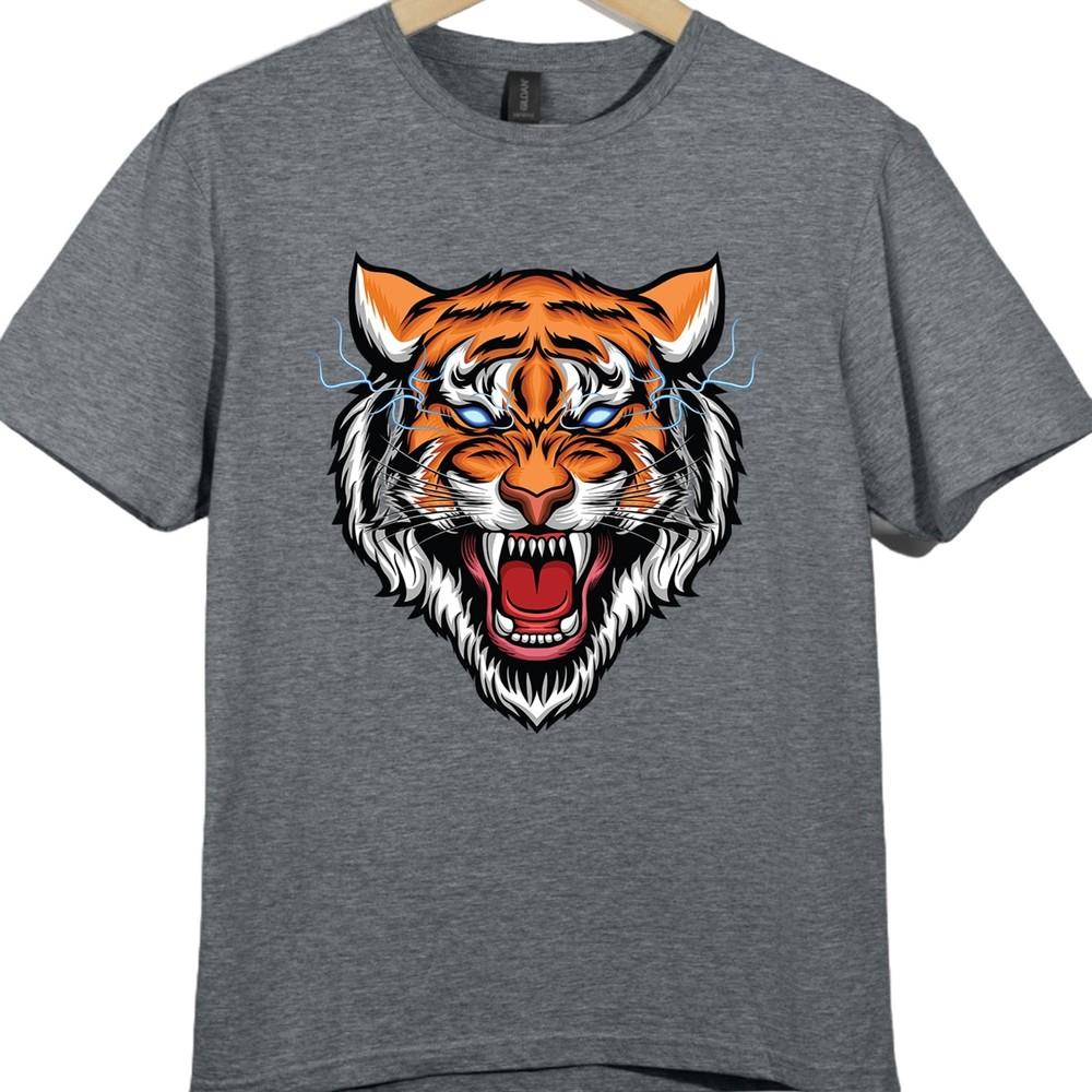 Tiger T Shirt Roaring Big Cat Graphic Tee Fierce Wild Animal Streetwear Top