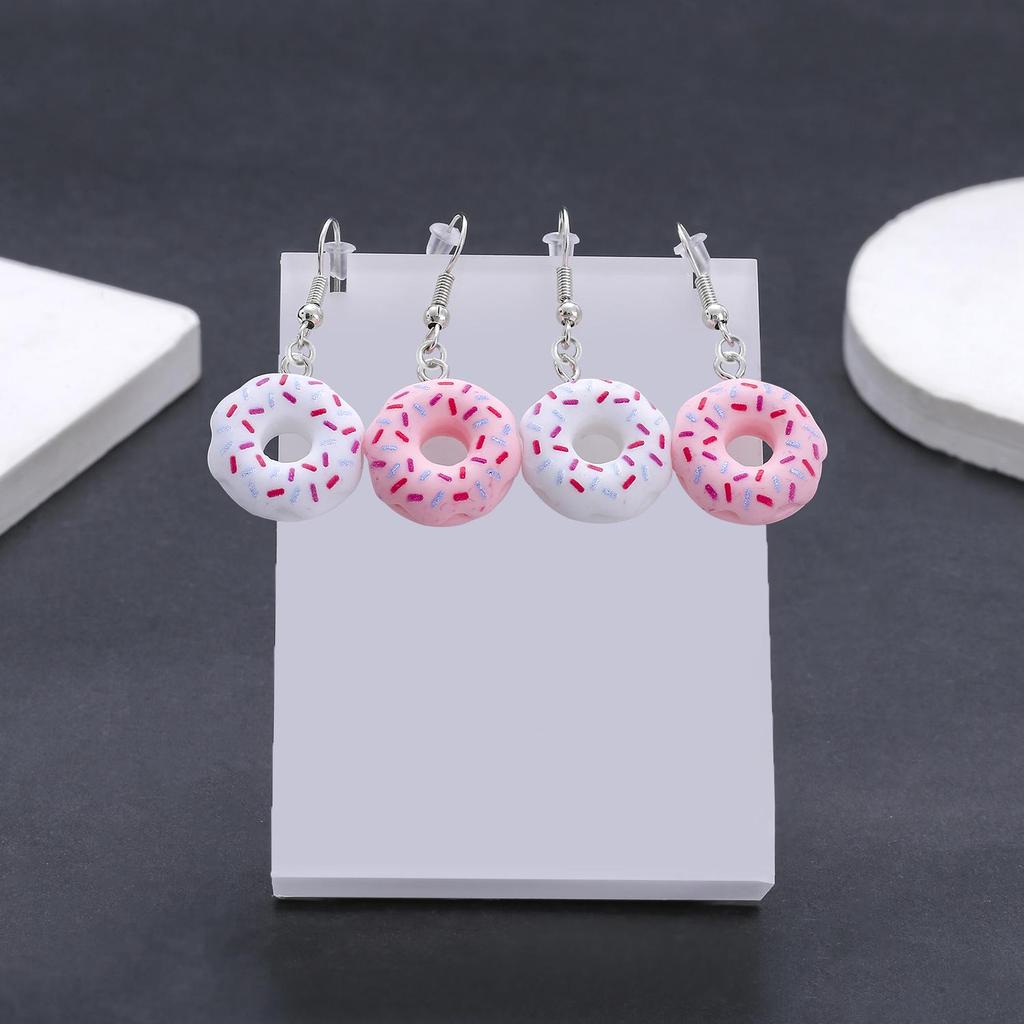 Two Pairs of Realistic Resin Donut Earrings (Pink/White Powdered Sugar)