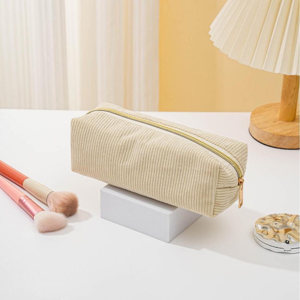 High-Capacity Corduroy Pencil Case & Makeup Bag – Korean Style Cute Stationery Box for Girls
