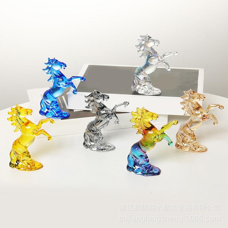 Crystal Horse Figurine 2026 Zodiac Horse Statue Home Desktop Bookshelf Office Ornament Horse Decor Feng Shui Bring Fortune