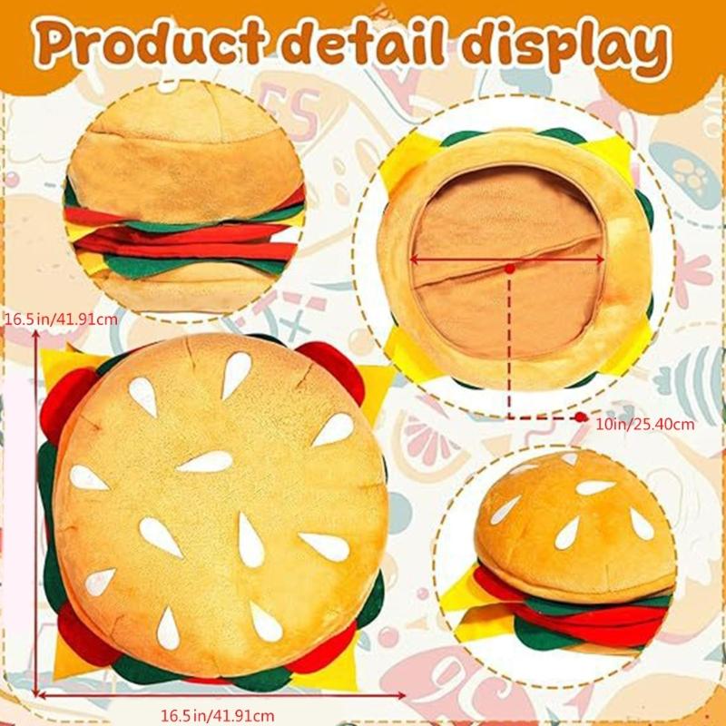 Whimsical Cotton Hamburger Headwear Themed Party Photo Props Costume Decors For Roleplay Event Family Bonding Activity