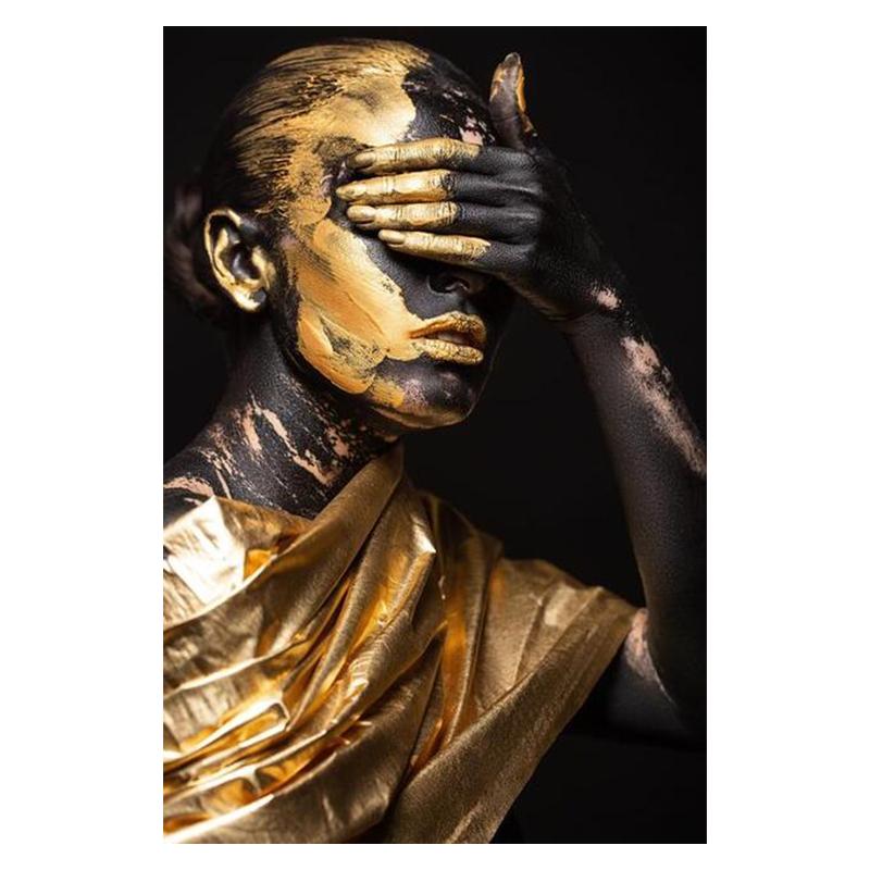 

Золотой макияж, черные женские картины на холсте, африканская модель, постеры и принты для девочек, абстрактные настенные художественные картины для декора гостиной 20x30cm