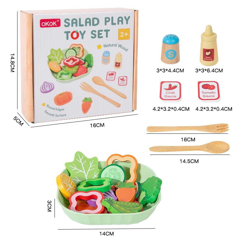 Kid Diy Wooden Kitchen Simulation Food Set Play Simulation Fruit Vegetable Salad Toy With Sauce Bottles Birthday Gift For Girls