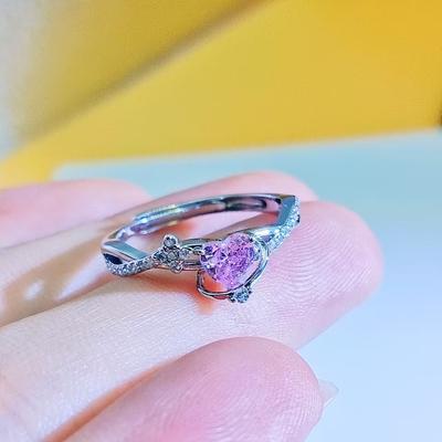 Pink Love Zir*****Pen Ring Women'S Light Luxury Sweetheart Planet Beautiful Girl Amethyst Women'S Ring