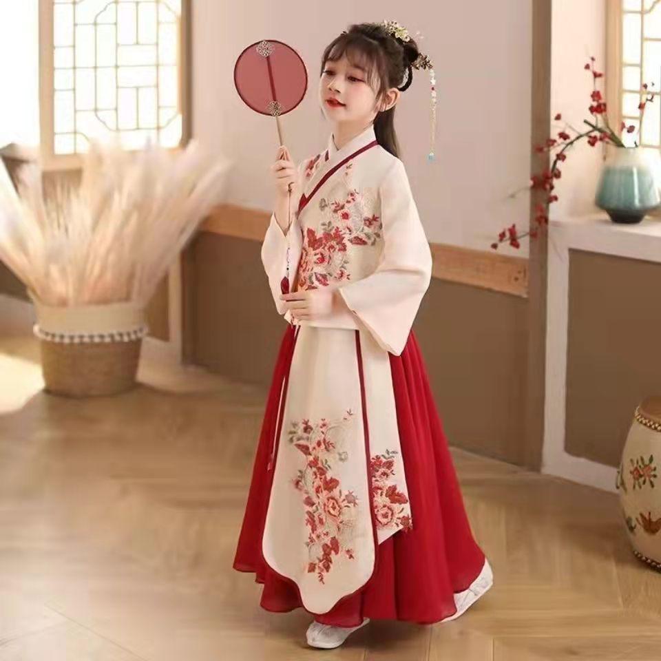 Girls' Hanfu Fairy Dress: Chinese Style Spring/Summer Ancient Costume with Princess Skirt for Children