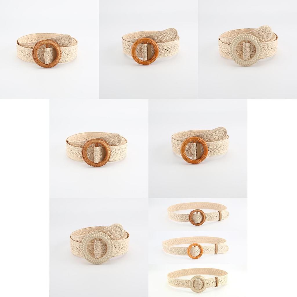 Simple And Versatile Woven Waist Belt With Round Buckle For Women