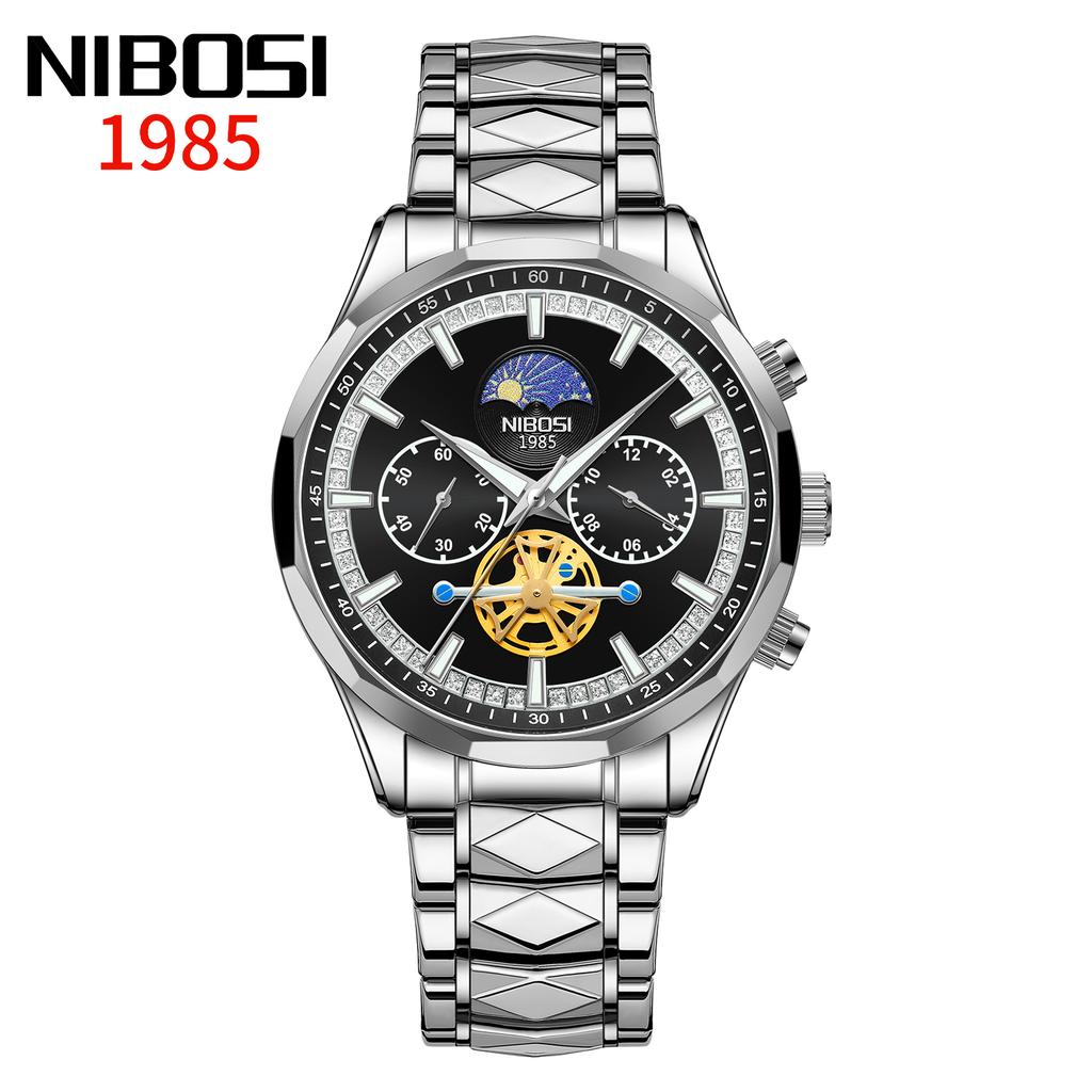 NIBOSI Star Moon Phase Watches Men Top Brand Luxury Automatic Watch for Men Luminous Waterproof Stainless Steel Quartz Clock