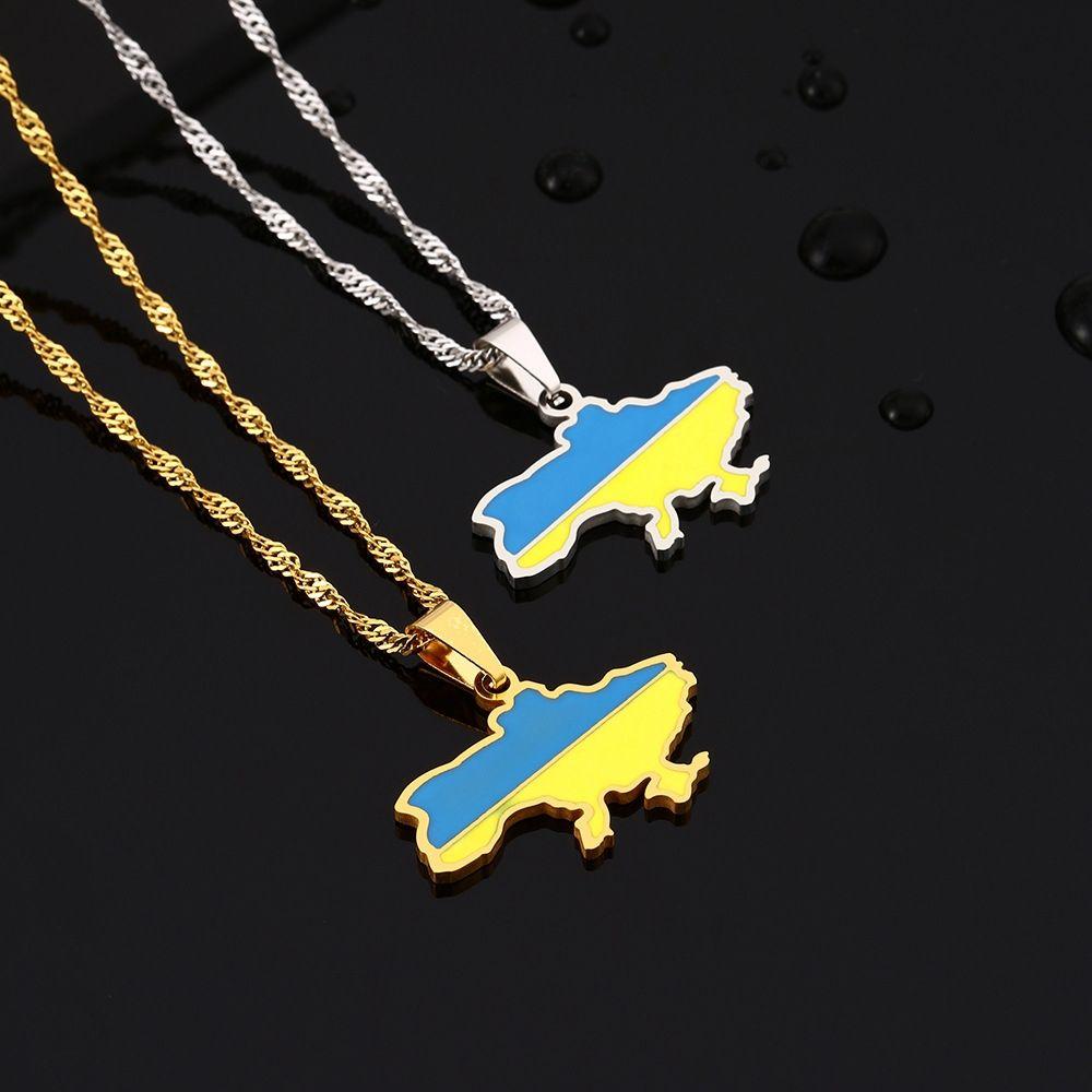 Ukraine Map Pendant Ukraine Map Pendant Necklace Stainless Steel Ethnic Style Metal Pendant