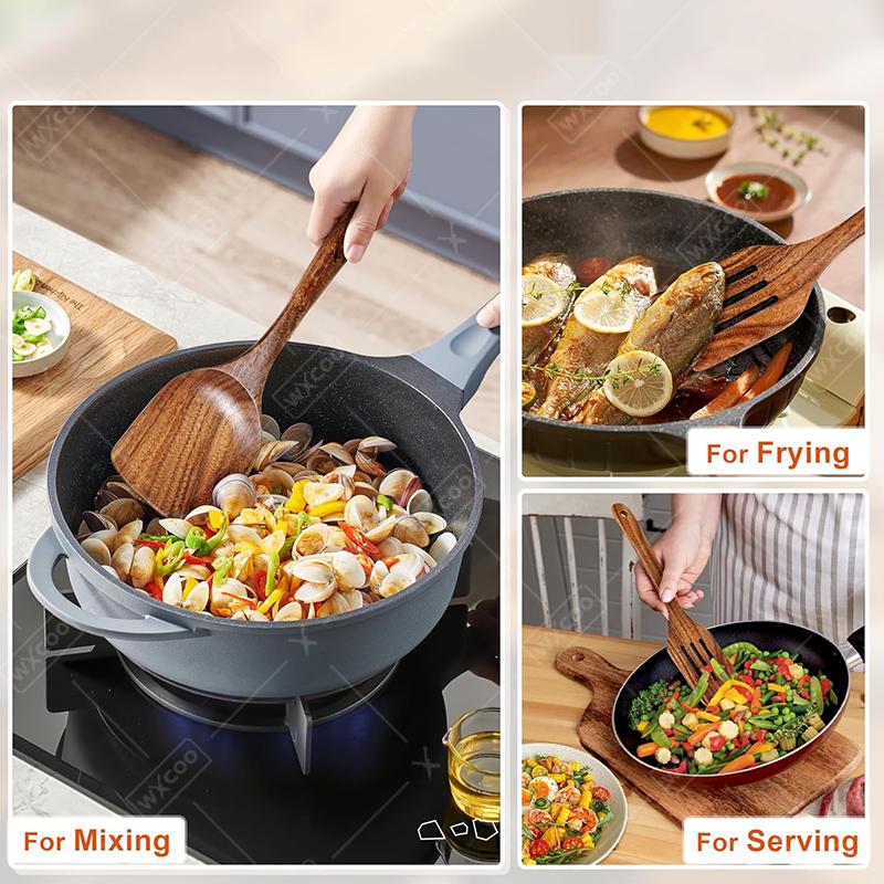2pcs Wooden Spatulas Nonstick Cookware Long Handle Flat Frying Spatulas Flipper for Pancake Fish Egg Ideal for Kitchen Cooking