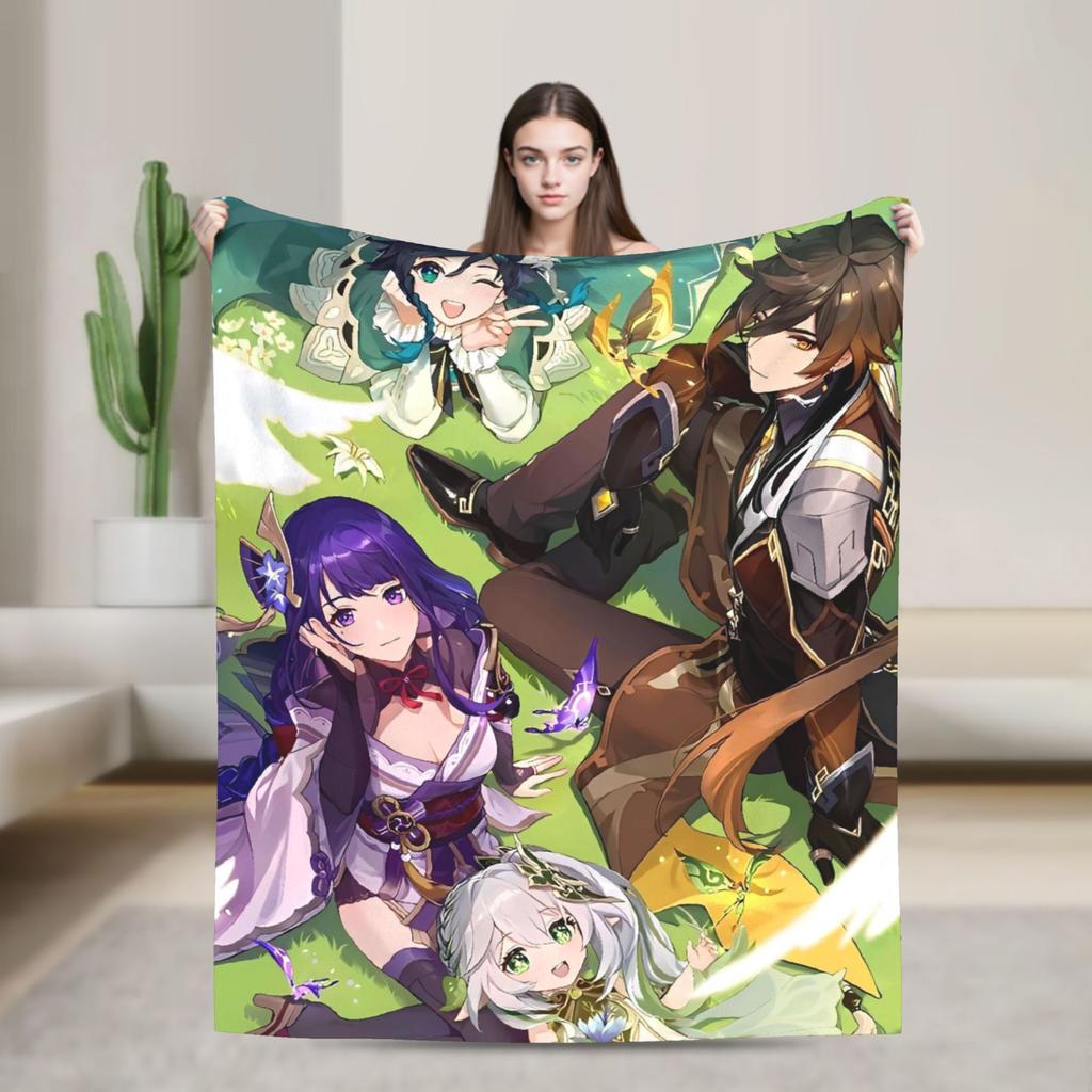 Anime game Genshin Impact Blankets Camping Flannel Bedding Throws For Bedroom Warm Soft Design Quality Bedspread Gift Idea