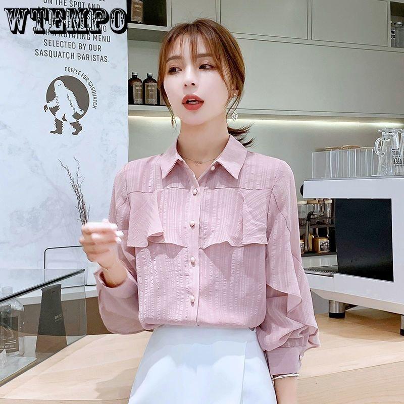 Spring and Autumn Women's Shirt Chiffon Shirt Fashion Long Sleeve Shirt Korean Loose Western Blouse Women's Shirt