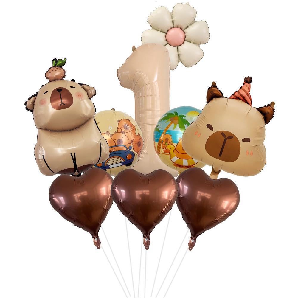 Matte Capibara Capybara Aluminum Film Balloon Digital Set Cartoon Birthday Balloon Party Holiday Decoration Digital 1 set