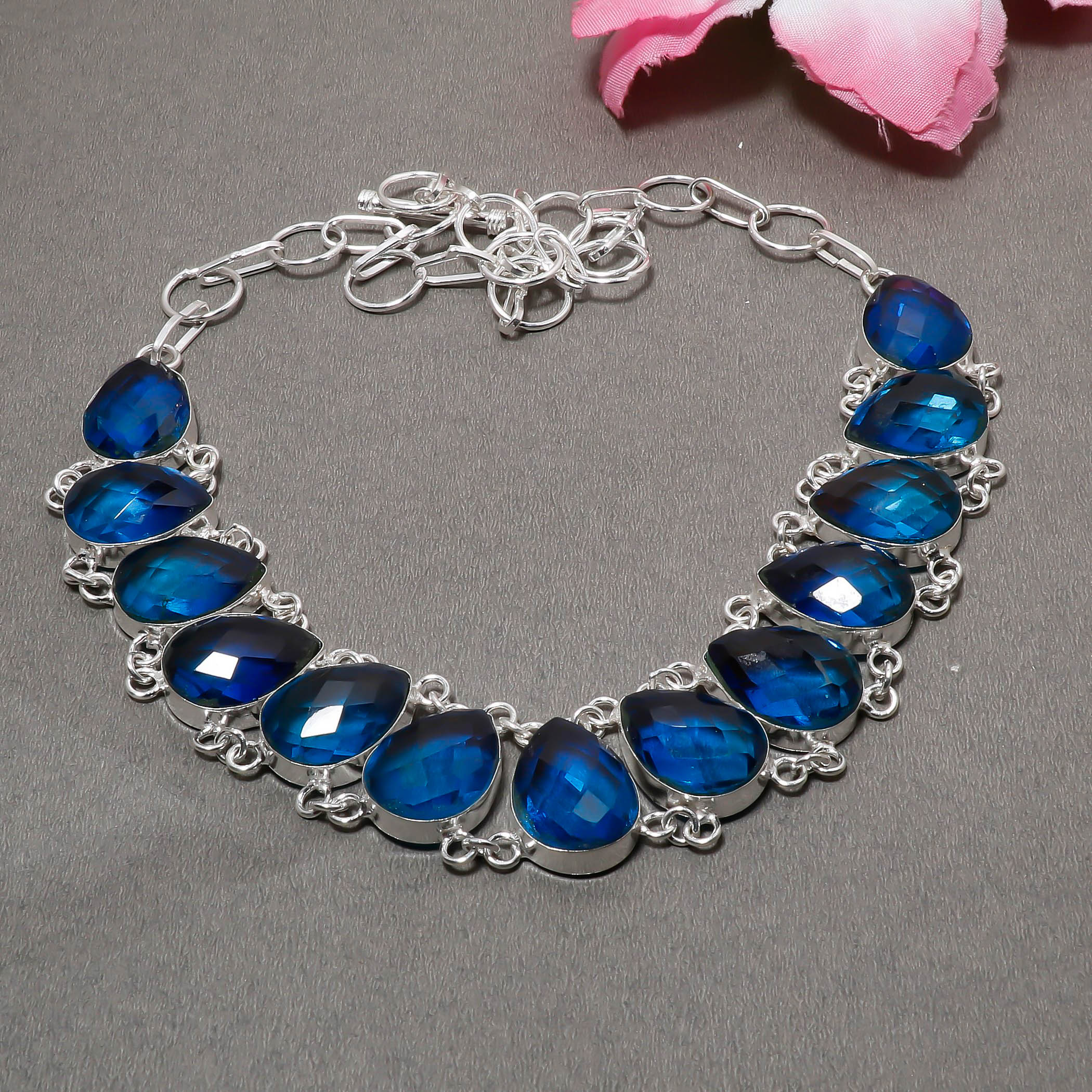 

London Blue Topaz Gemstone 925 Sterling Silver Jewelry Charm Necklace 18