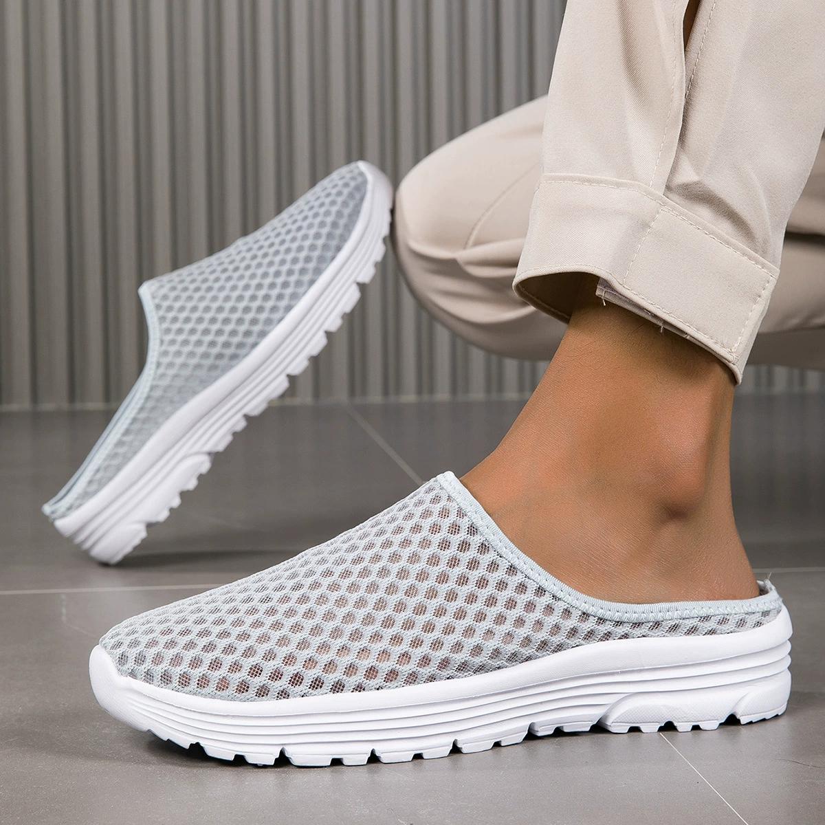 Женские однотонные кроссовки-мюли повседневные туфли с ажурной сеткой удобные женские туфли больших размеров 47 1489₽