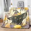 1pc Blanket Black Cat Witch Hat, Golden, Purple, Yellow Floral Pattern Soft Flannel Throw for Couch, Bed, Living Room Machine Washable Allseason Home 