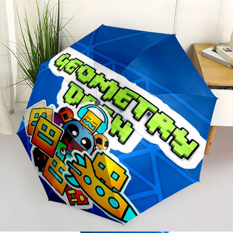 Geometry Dash Print Automatic Open Close Umbrella, Portable Foldable Umbrella, for Outdoor Commute Camping Trip, Ideal Birthday Gift