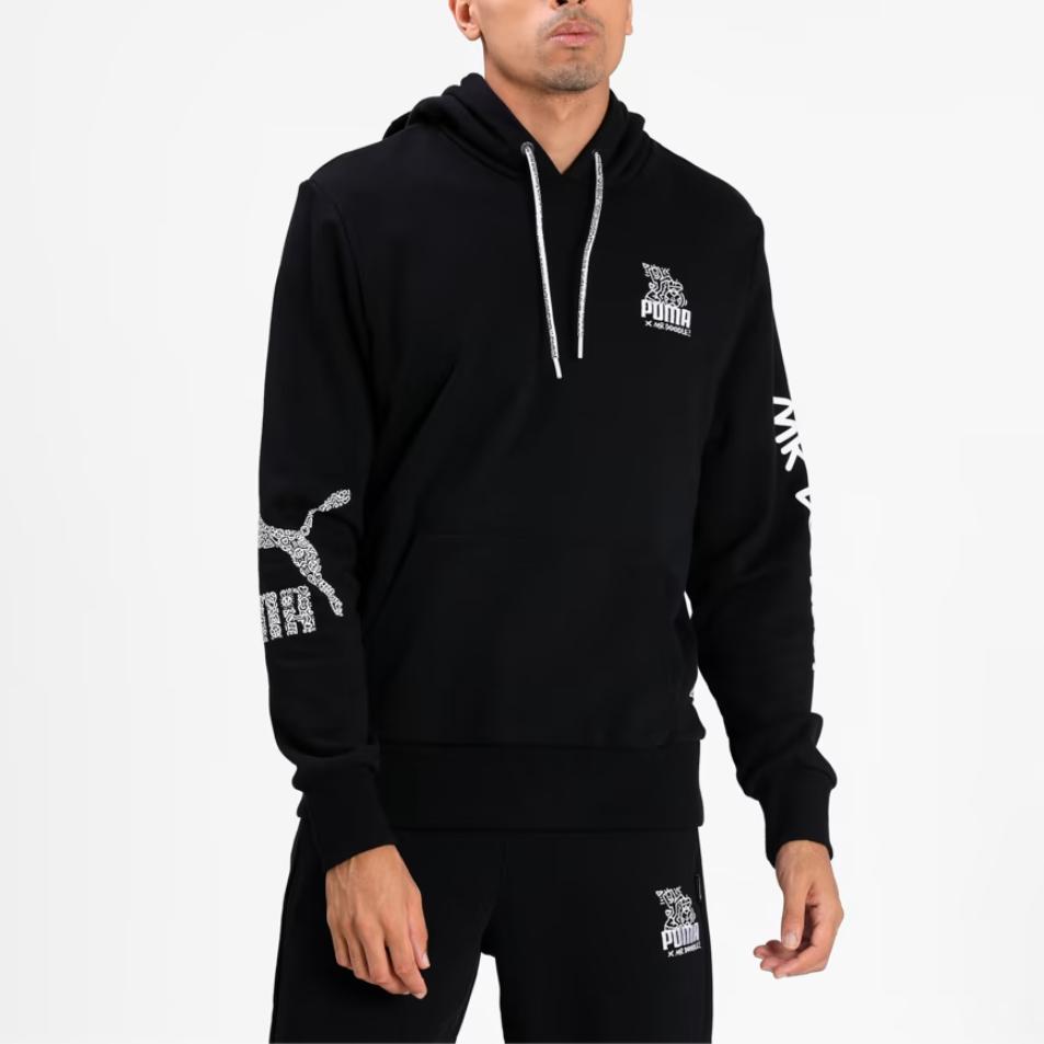 Puma X Mr Doodle Logo Print Drawstring Hoodie Men Hoodie Black 598639-01