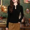 Guofeng Stand-up Collar Long-sleeved T-shirt Women's 2025 New Women's Clothing with Black Bottoming Shirt New Chinese Button-down Top