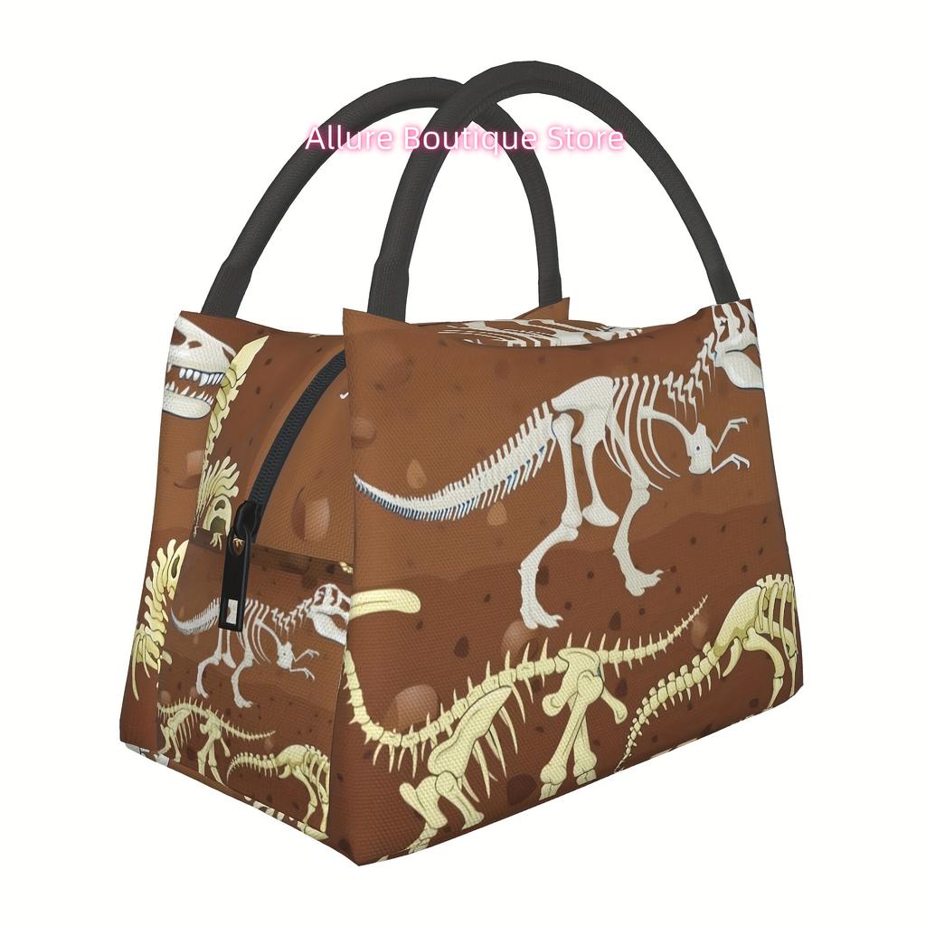 1pc Dinosaur Fossil Pattern Reusable Cooler Bag, Insulated Lunch Bag, for Camping Picnic Beach Suitable for School,