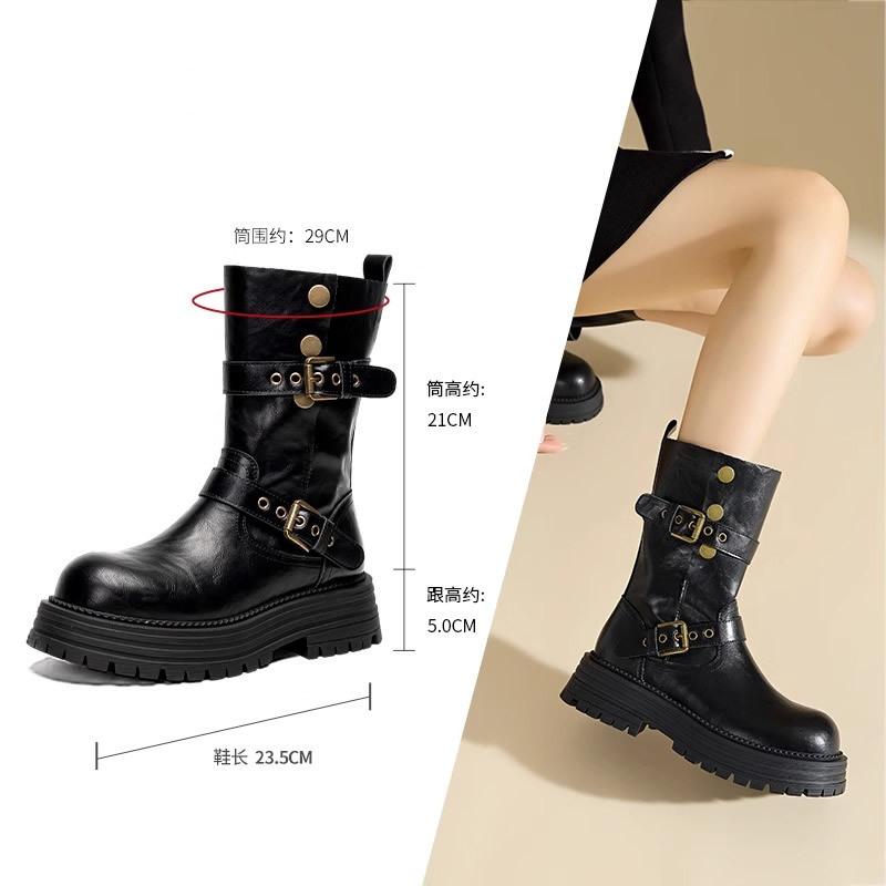 2025 Autumn and Winter New Small Thick Leg Boots Knight Boots Black Thick-soled High Boots Boots Women