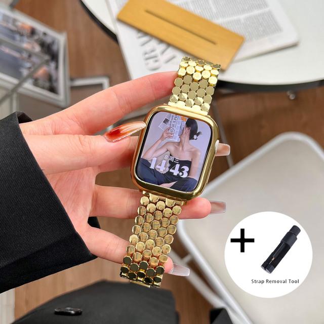 

Ремешок из нержавеющей стали с рыбьей чешуей для IWatch 8, 7, 5, 4 SE 38, 42 мм, роскошный браслет для Apple Watch Ultra, 49 мм, 40 мм, 44 мм, 41, 45 мм, ремешок 42mm золотой
