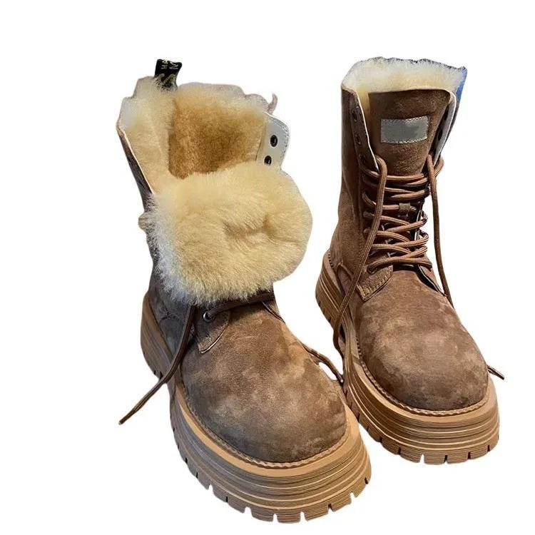 Fashion Platform Women Snow Ankle Boots Chunky Leather Shoes Woman 2025 Trend Goth Brand Winter Chelsea Boots Motorcycle Botas Mujer