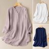 Lässiges Damen-Übergrößen-Shirt für Frühling/Sommer: Einfaches, lockeres Pullover-Shirt mit V-Ausschnitt und langen Ärmeln, einfarbig