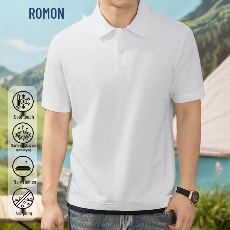 

ROMON Men s Business Casual Ice Silk Short Sleeve Polo Shirt M
