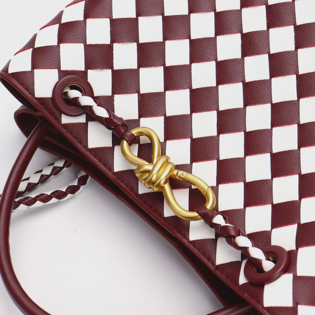 2023 Trendy Woven Tote Bag: Gold Hardware, Rope Buckle, Diamond Design, Large Capacity, Shoulder & Crossbody for Women