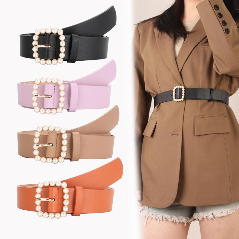 

Women s Square Buckle Pearl Waist Belt - Versatile, Sweet, Lovely, and Elegant Decorative Accessory Length 105 + Width 3.3 белый