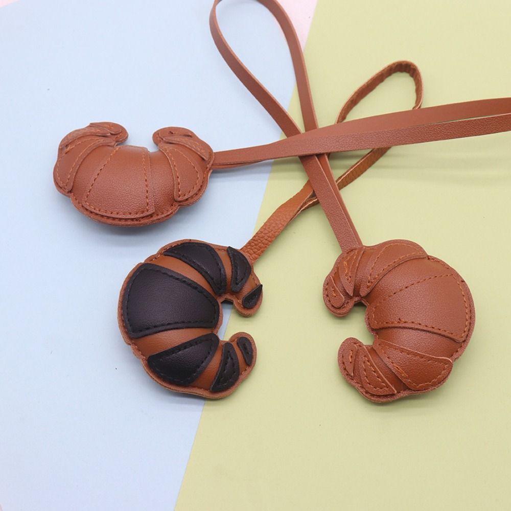 PU Leather PU Leather Hanger Car Keyring Bag Pendant Cute Croissant Keychain  Men