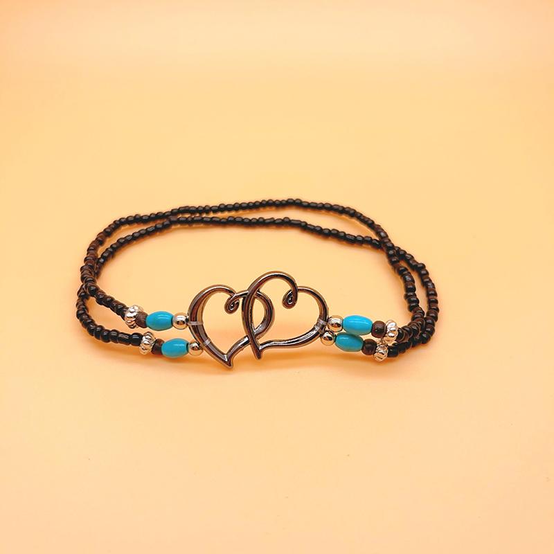 1 Stück Neue Böhmische Seestern Muschel Perlen Fußkettchen Für Frauen Doppeltes Herz Perlen Bein Kette Sommer Strandparty Barfuß Sandale Schmuck