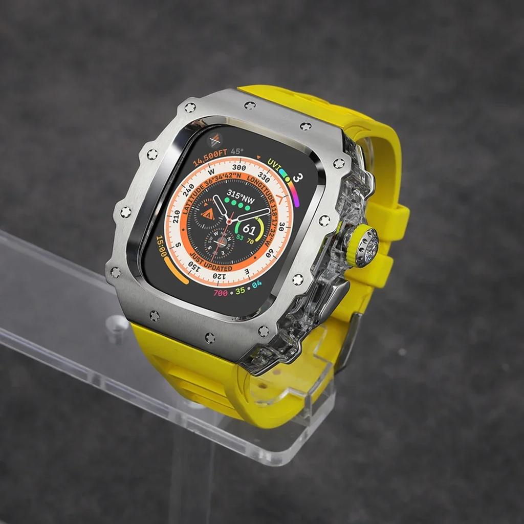 Klasická luxusná modifikačná súprava pre Apple Watch Ultra 2 49mm Puzdro z nehrdzavejúcej ocele Pre IWatch 9 8 7 6 45mm 44mm Krištáľové tlačidlo Športový remienok