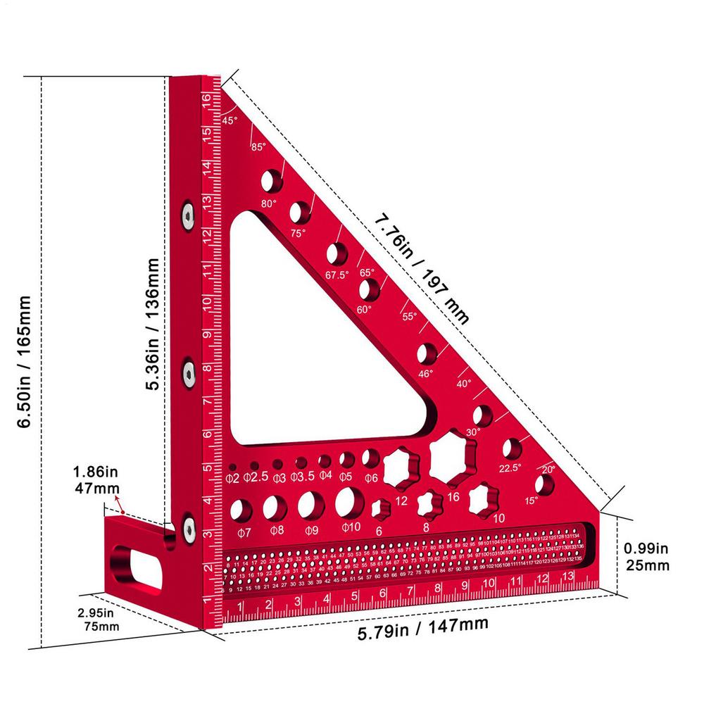 Multi Angle Square 3D Multi-angle Woodworking Speed Marking Square Measuring Protractor For Machinist Engineer Marking Layout красный