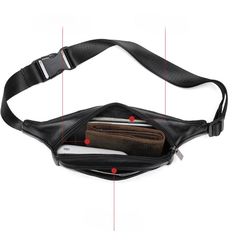 Fårskinn Business Midjeväska Herrläder Bröstväska Herr Crossbodyväska Retro Vattentät Crossbodyväska
